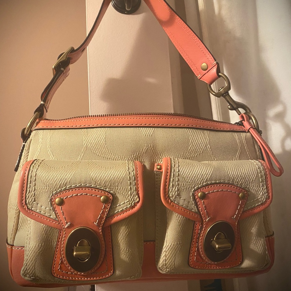 Canvas Salmon & Khaki COACH Shoulder Bag